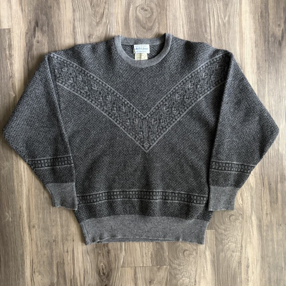 Bullock & Jones 100% Lambs Wool Sweater Men's Size M Gray Pullover Vintage